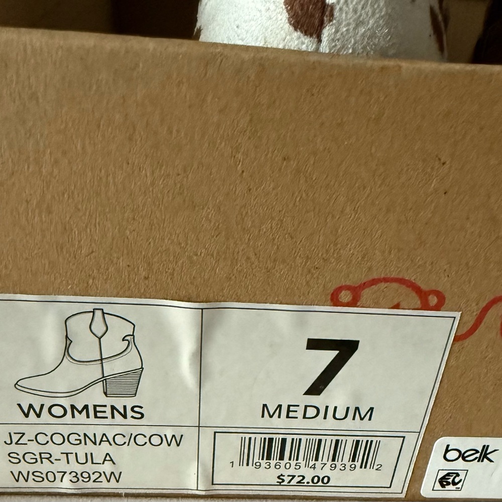 Belk Brown and White Cow Print Ankle Boots